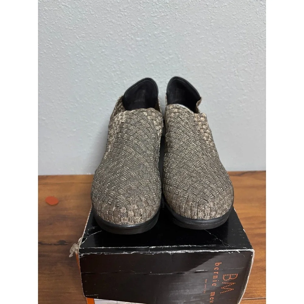 Bernie Mev Gem Bronze Black Woven Elastic Wedge Sneakers Size 39 US 8.5-9